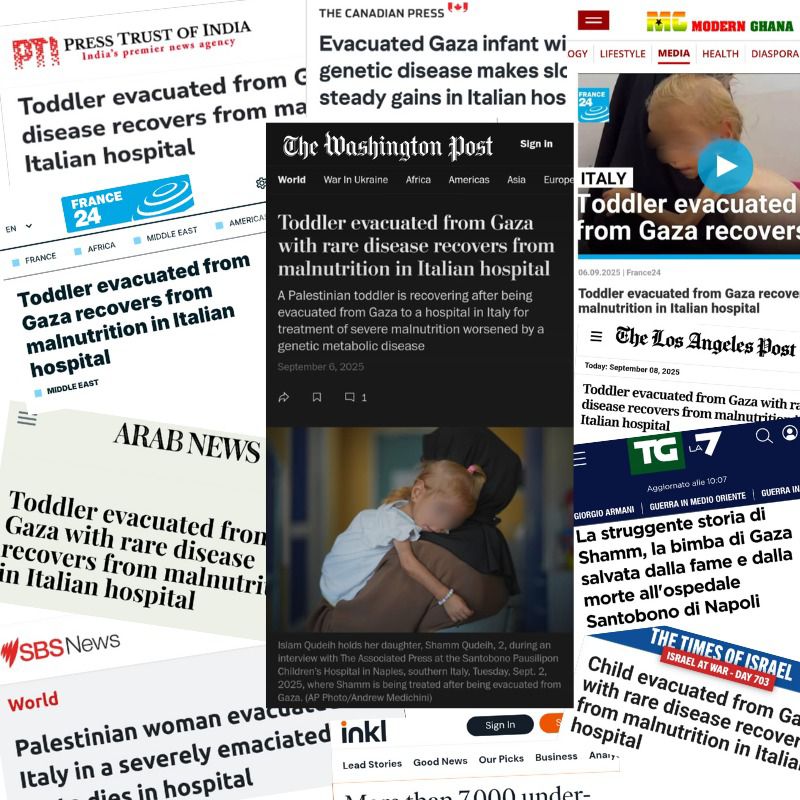 La storia della nostra piccola Shamm, arrivata dalla Striscia di Gaza al Santobono supera i confini italiani grazie ad Associated Press